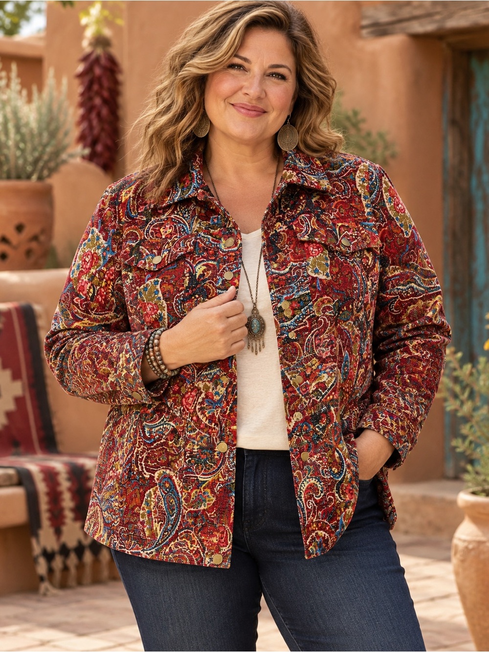 Coldwater Creek Paisley Tapestry Jacket Women’s 2X Boho Southwestern Artsy Fall